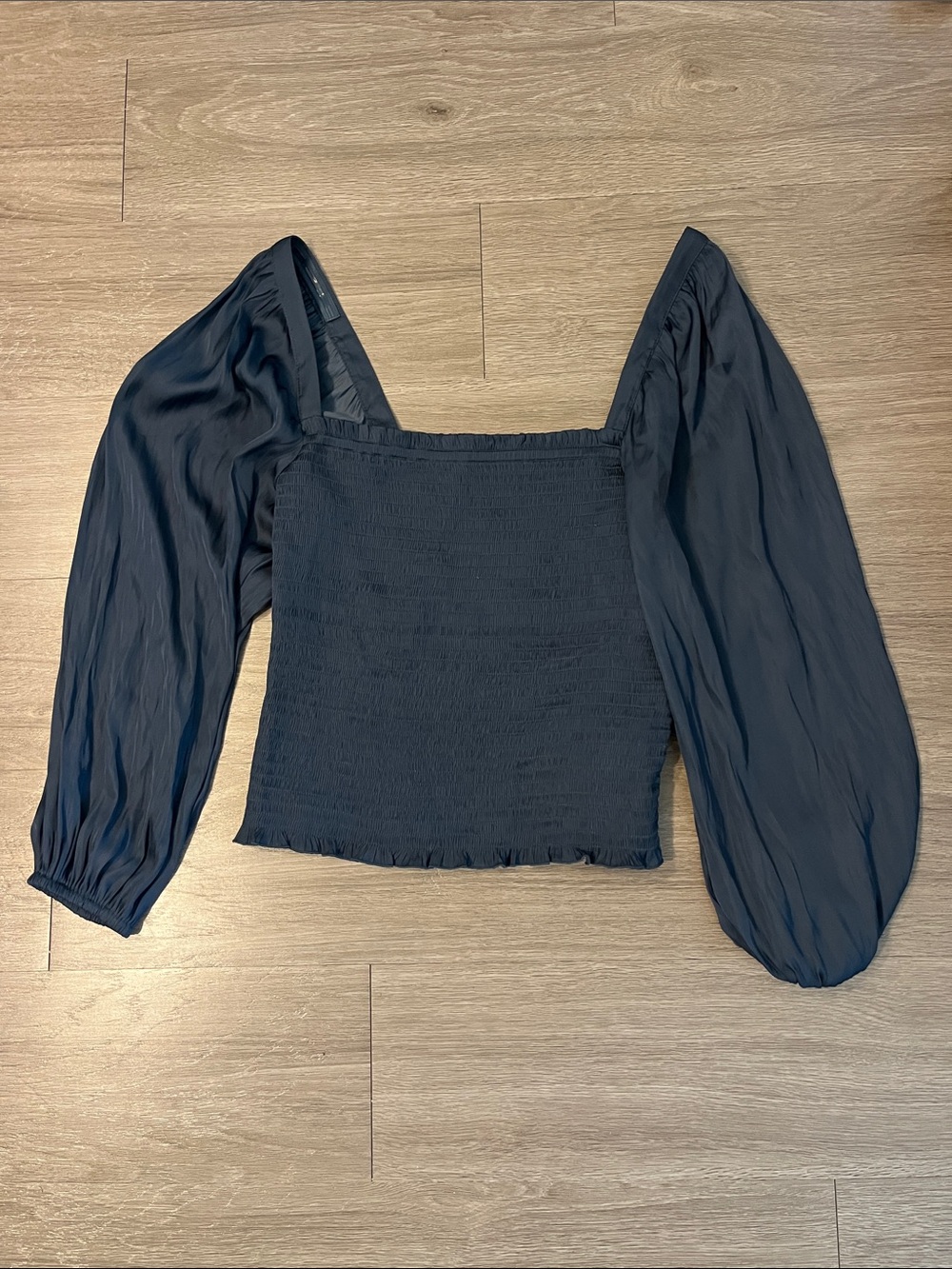 J. Crew Smocked Square-Neck Puff Sleeve Top - teal